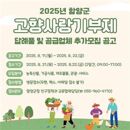 함양군, 고향사랑기부제 답례품 및 공급업체 추가 모집