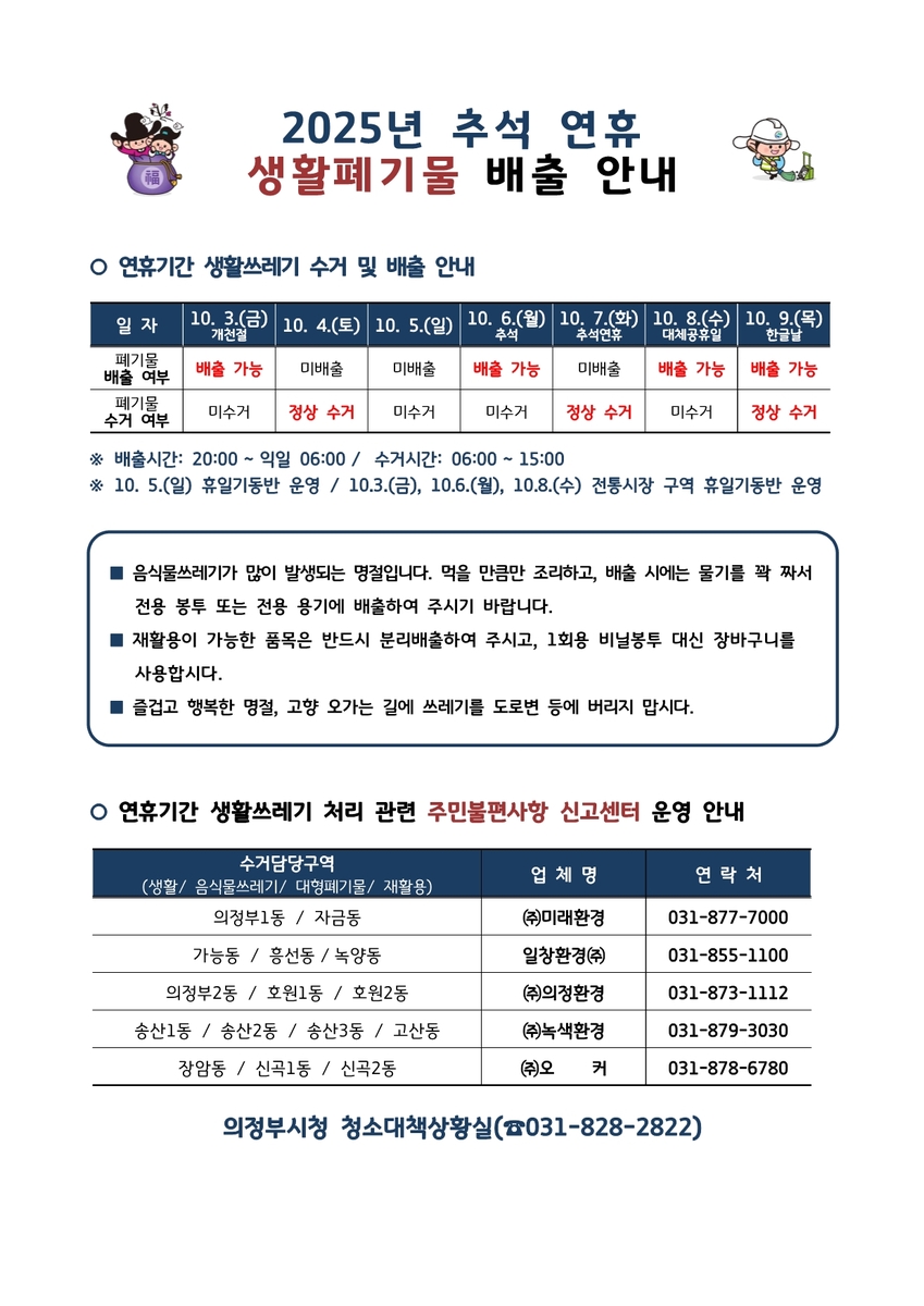 추석 연휴 청소대책 가동…의정부시, 쾌적한 명절 환경 조성