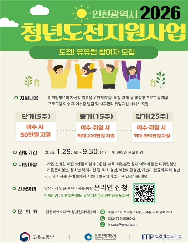 청년의 도전을 지원합니다…인천시, 청년도전지원사업 9월 30일까지 접수