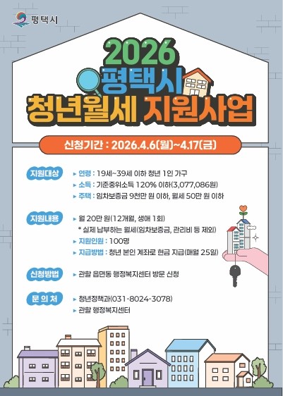 2026년 '평택시 청년 월세 지원' 신규 대상자 모집