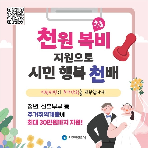 인천시, '천원 복비'로 무주택 주거취약계층 지원