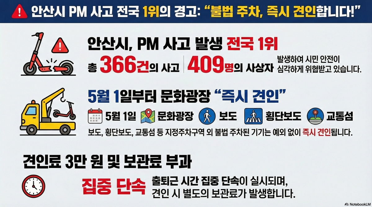 안산시, 전동킥보드 불법주차 강력 대응…5월부터 즉시 견인 시범운영