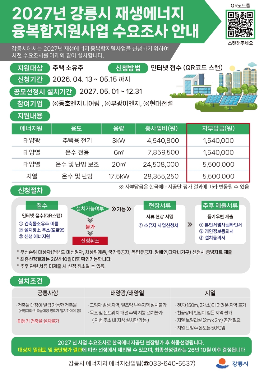 강릉시, 2027년 재생에너지 융복합지원사업 사전 수요조사 실시