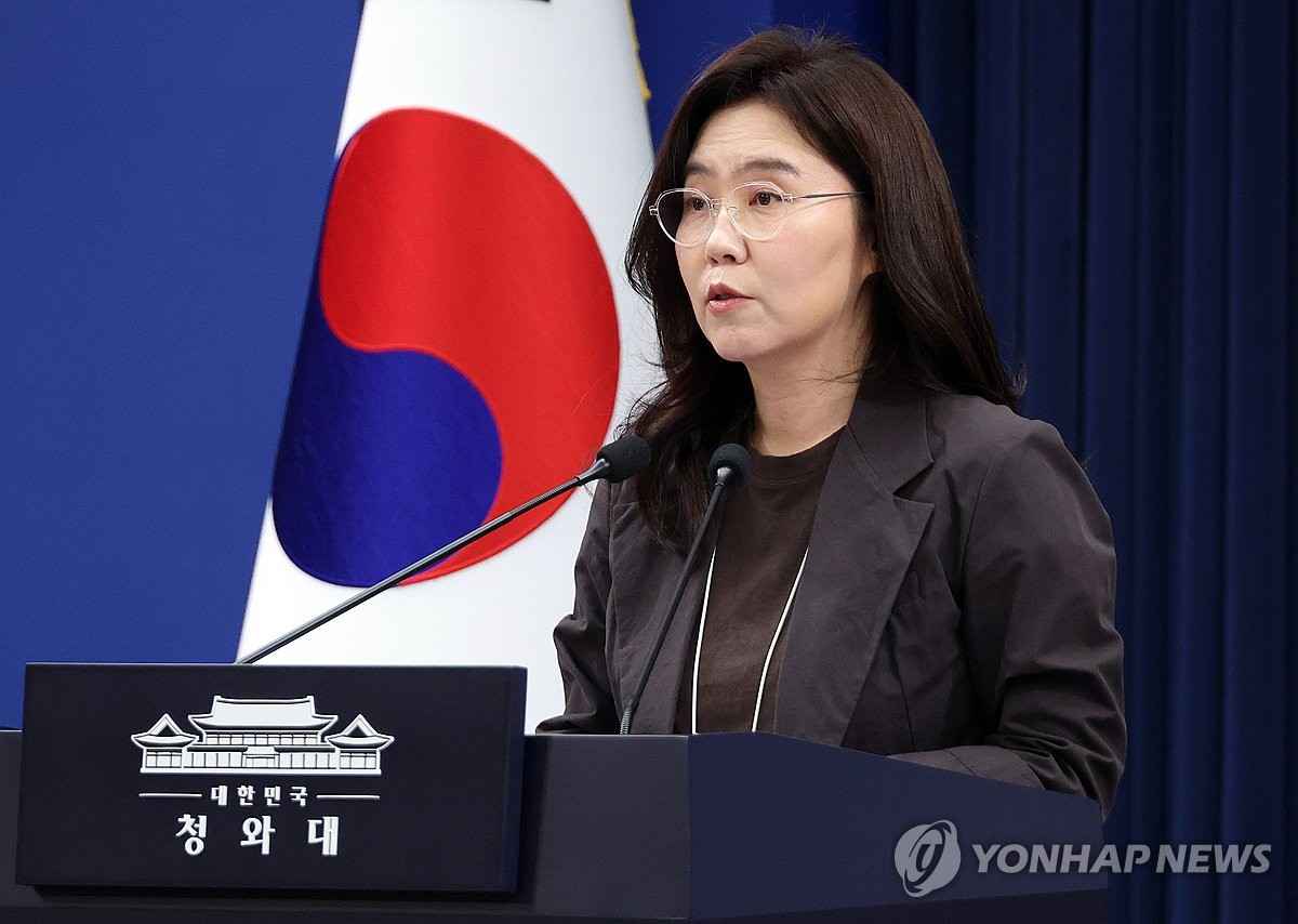 브리핑하는 강유정 수석대변인