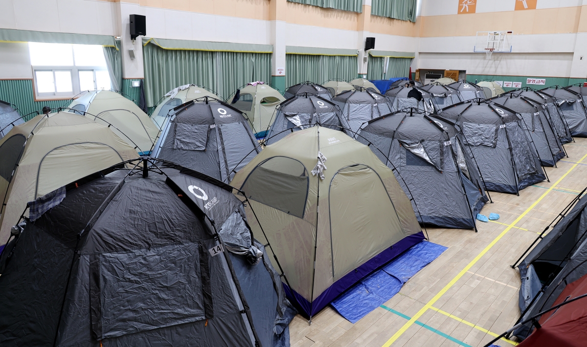 옥포초등학교에 마련된 이재민 대피소