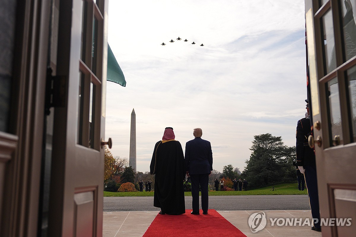 지난해 11월 방미 당시 트럼프 미 대통령과 F-35, F-15 전투기 비행을 바라보는 빈 살만 사우디 왕세자