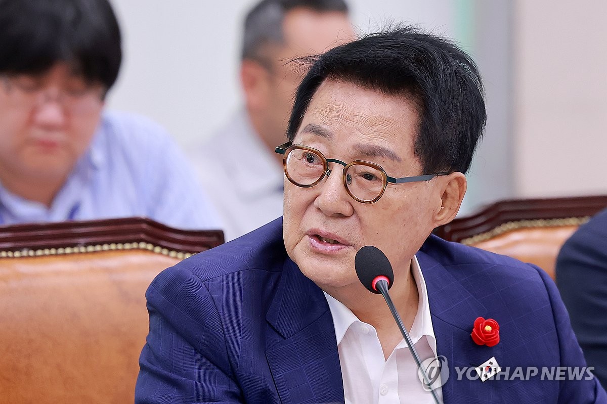 법사위 전체회의에서 질의하는 민주당 박지원 의원